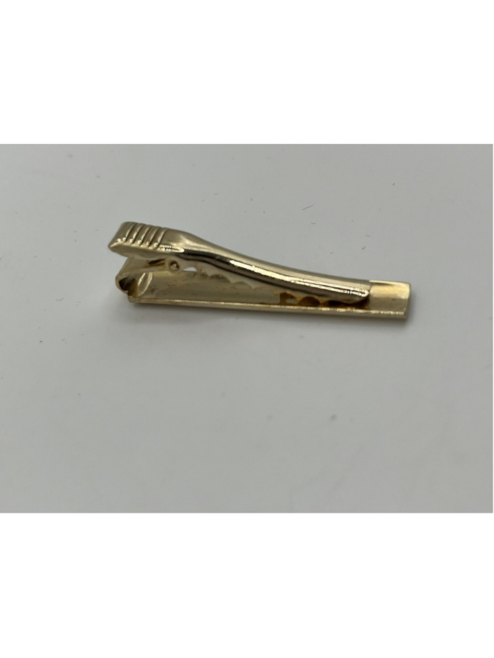 Mens Textured Gold Rectangle Bar Tie Clasp Clip 2" Vintage in lovely shape see